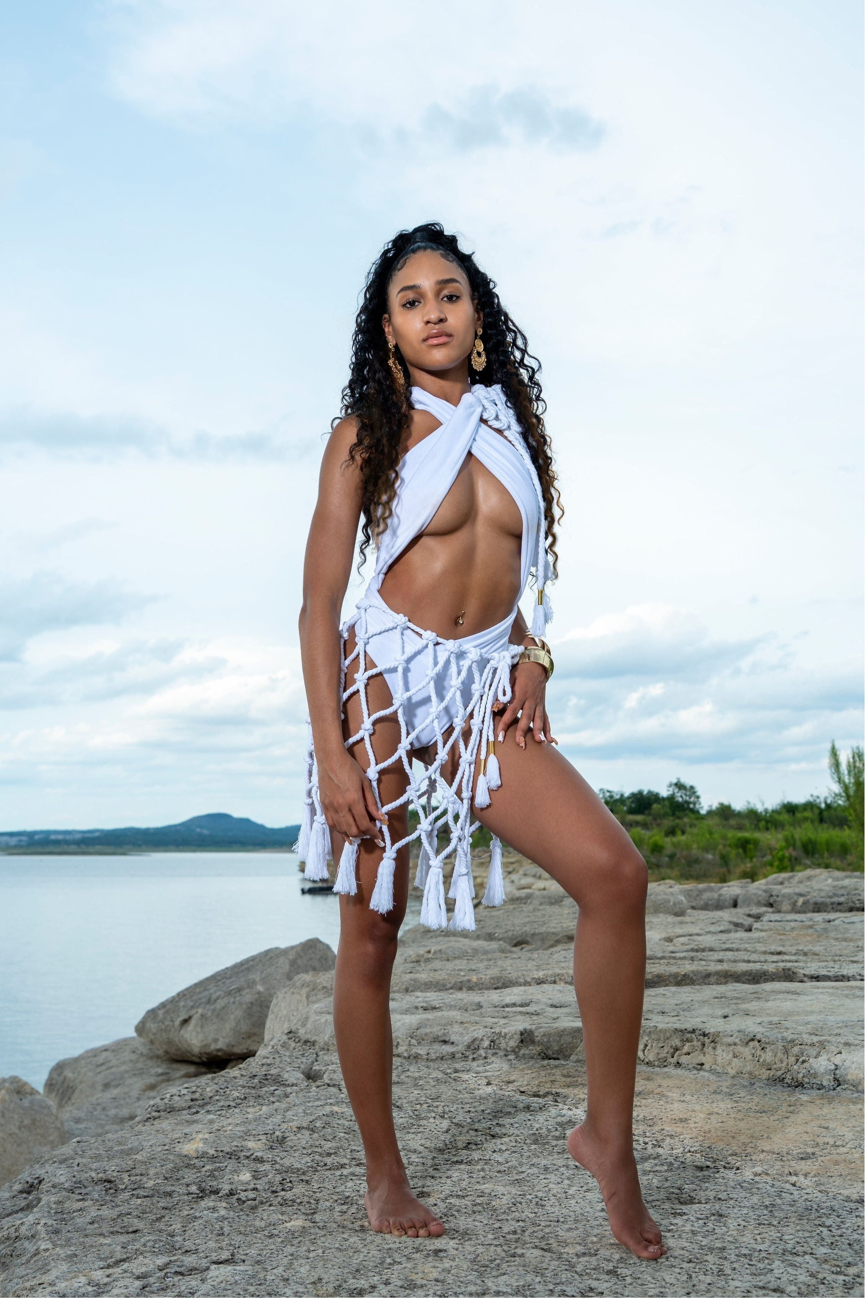 Casablanca White Macrame Coverup